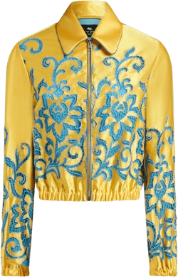 , Cropped Bomber Jacket With Embroidery, Woman, Yellow, Size 50