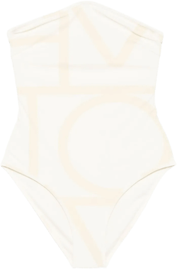Monogram Bandeau Swimsuit Geometric High-cut Strapless In White