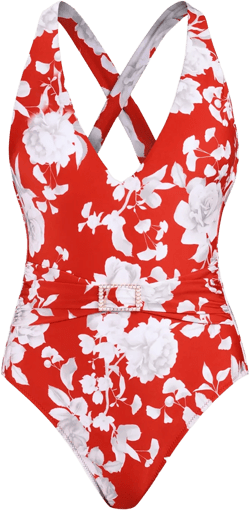 L'agence Lisa Ikebana Belted Floral One-piece Swimsuit In Rouge