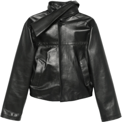 Black Scarf Collar Leather Jacket