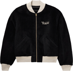 Reversible Embroidered Wool-fleece And Silk-satin Bomber Jacket In Black