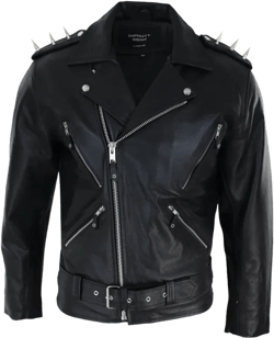Cross Zip Biker Motorcycle Leather Jacket In Black