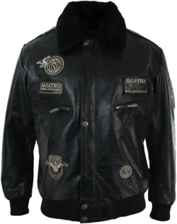 Leather Jacket Bomber Aviator In Black