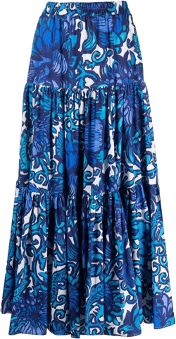 graphic-print tiered cotton skirt