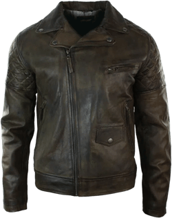 Vintage Leather Biker Jacket In Brown
