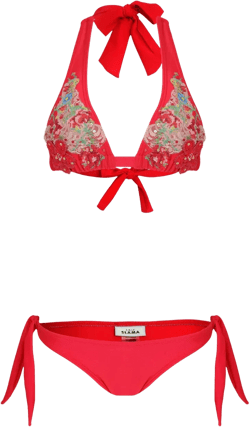 embroidered-motif bikini set