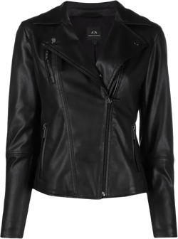 Faux Leather Biker Jacket In Black