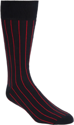 Stripe Cotton Blend Dress Socks In Navy- Red