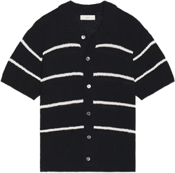 Shaker Stitch Open Collared Cardigan In 海蓝&奶油色