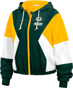 Green Green Bay Packers Color Block Full-zip Windbreaker Jacket In Green,yellow