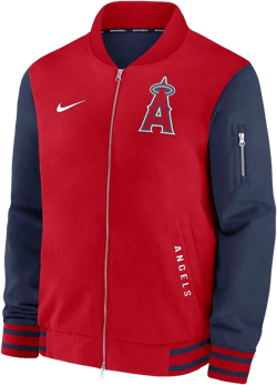 Men's Red/navy Los Angeles Angels Authentic Collection Dugout Full-zip Bomber Jacket In Red,navy