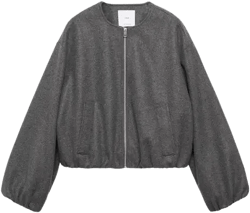 Gathered Waist Bomber Jacket In Gray