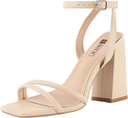 IDIFU IN4 Strappy Heels for Women High Chunky Block Heels Square Open Toe Slingback Ankle Strap Dress Shoes Wedding Prom Party Work Heeled Sandals Comfortable Sexy Cute Thick Heels 9 Nude Pu