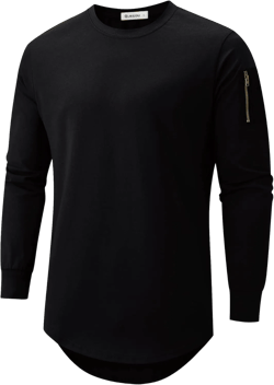 KLIEGOU Mens 100 Cotton Crewneck Pre-Shrunk Shirts Hipster Hip Hop Longline Long Sleeve T Shirt