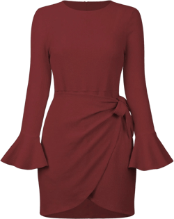 Women's Casual Crewneck Long Sleeve Dress Layered Ruffle Hem A Line Mini Dress Elegant Party Pullover Dress Medium Red 1