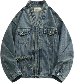 Men's Chinese Style Asymmetrical Lace-Up Denim Jackets Retro Oversize Casual Loose Jean Trucker Coat X-Large Blue
