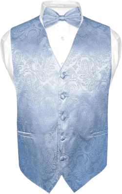 Mens Dress Vest Necktie Set Paisley Design Bow Tie Solid Color Vests Bowties Set X-Small Baby Blue