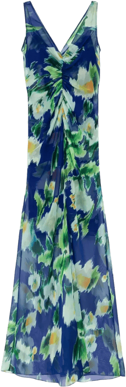 printed chiffon gathered dress