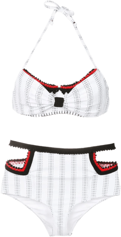 crochet-trim striped bikini set