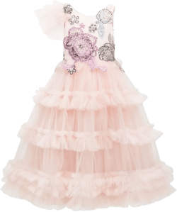 Lilac floral-embroidered tulle dress