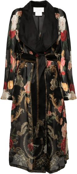 floral-print silk coat