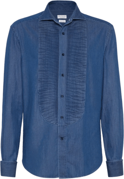 denim pleated-bib tuxedo shirt
