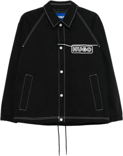 Cotton-twill Jacket With Chain-stitch Logo In Black