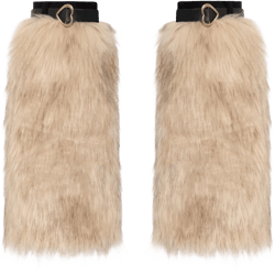 Lara Ari Women's Natural Neutrals Plush Faux Fur Leg Warmers With Heart Buckle Detail