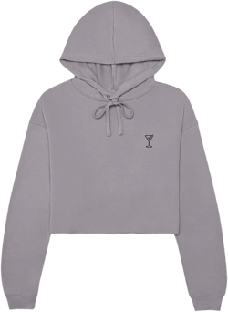 Dalix Martini Embroidered Hoodie Fleece Long Sleeve Cropped Sweatshirt Pullover Womens in Storm Gray S Small