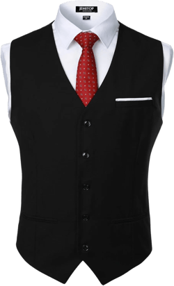 Men's Classic Slim Fit Dress Vest Formal Wedding Prom Tuxedo Suit Vest with Pocket Black White Medium
