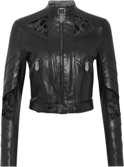 lace-embellished leather jacket