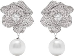 crystal-flower faux-pearl earrings