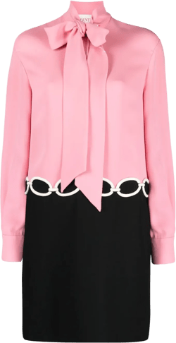 chain trompe l'oeil coul wool-silk dress