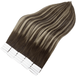 Full Shine Invisible Tape in Hair Extensions Human Hair Color 2/60/2 Brown and Blonde Tape in Extensions 12 Inch Balayage Seamless Human Hair Extensions 30G Smooth Brazilian Hair 20Pcs for Women 12 Inch bala 2/2/60 Brown And Blonde