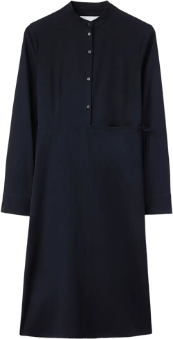 wrapover-panel virgin wool shirtdress