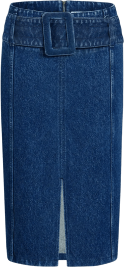 belted denim midi skirt