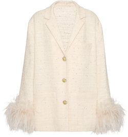 feather-trim embellished-tweed blazer