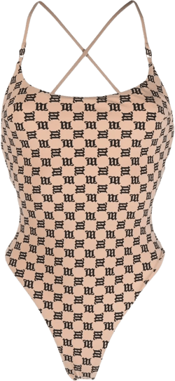 criss-cross monogram-print swimsuit