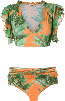 printed crop top bikini set