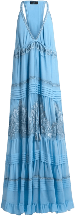 floral-embroidered silk dress