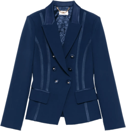 Tailored Blazer With Padded Shoulders And Covered Buttons In Blue