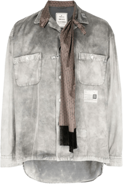 scarf-detail distressed-finish shirt