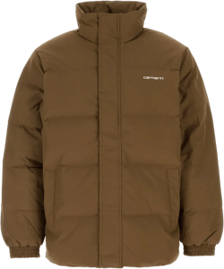 Quilted High Collar Jacket With Front Pockets In Brown