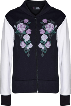 Kids Girls Jacket Floral Print Bomber Zip Up Biker Jackets MA 1 Coat 5-12 Years Black 5-6 Years