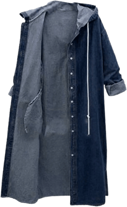 HGps8w Long Denim Jackets for Women Casual Button Down Hooded Maxi Jean Coat Loose Boyfriend Outercoat Outerwear with Pockets X-Large 01 Blue