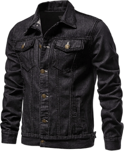 Mens Denim Jacket Washed Flex Stretch Slim Fit Jean Jackets Classic Lapel Button down Long Sleeve Trucker Jacket Coat 4X-Large Black
