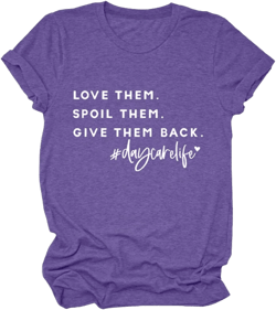 GAQEUWR Preschool Teacher Summer Tops, Love Them Spoil Them Give Them Back Daycare Life Shirt Funny Letter Graphic Tee at Amazon Women’s Clothing store