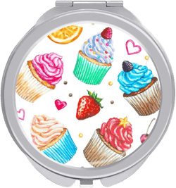 Watercolor Cupcakes Ice Cream Strawberry On White Folding Make Up Mirror, Compact 2X/1X Magnification Mirror, Women Portable Travel Makeup Mirror 2.4 x 2.4 inch 2.4 x 2.4 Inch Multi 3