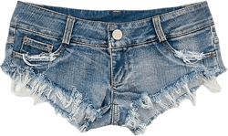 Sexy Frayed Hem Hot Pant Jeans for Women Stretchy Denim Thong Short Pants with Hole Low Rise Distressed Jean Shorts Large Blue