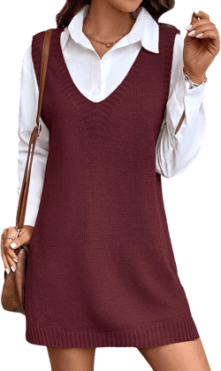 Womens Cute Lightweight V Neck Long Sweater Vest Dress Spring 2025 Trendy Ribbed Knit Side Slit Tunic Pullover Top